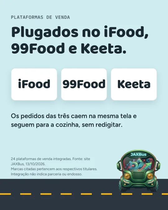 Post do JAXBus: Plugados no iFood, 99Food e Keeta